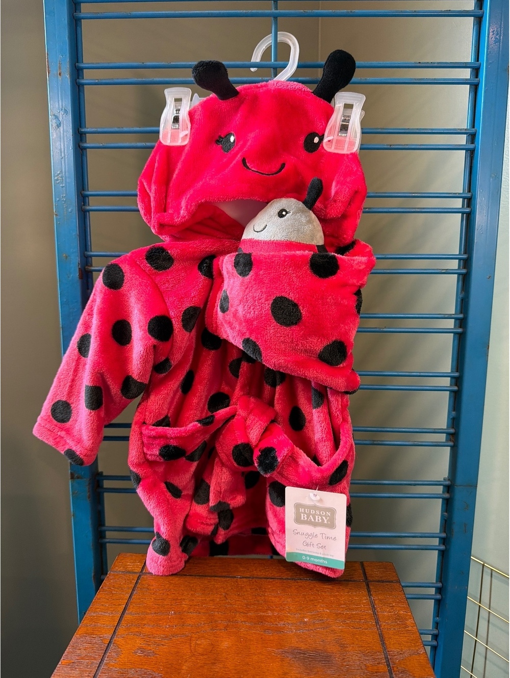 Hudson Baby Snuggle Time Ladybug Bathrobe and Plush Toy Gift Set for 0-9 Months